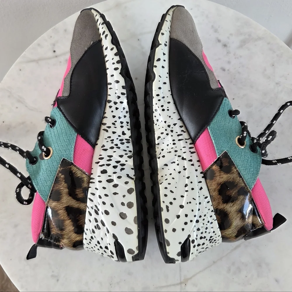 Steve Madden Women’s Cliff Sneakers Platform Animal Print Pink Turquoise Retro 8 - Picture 11 of 13